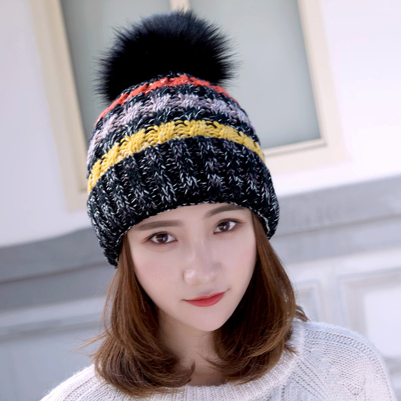 

Winter knitted hat mixed color woolen hat thick warm women beanie beanie beanies for ladies, Black