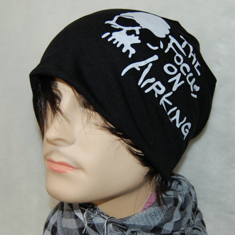 

Men's Autumn Warm Hats & Caps Hippie Baggy Letter SKull Print Beanie Hat Cap Skull Cap, Black