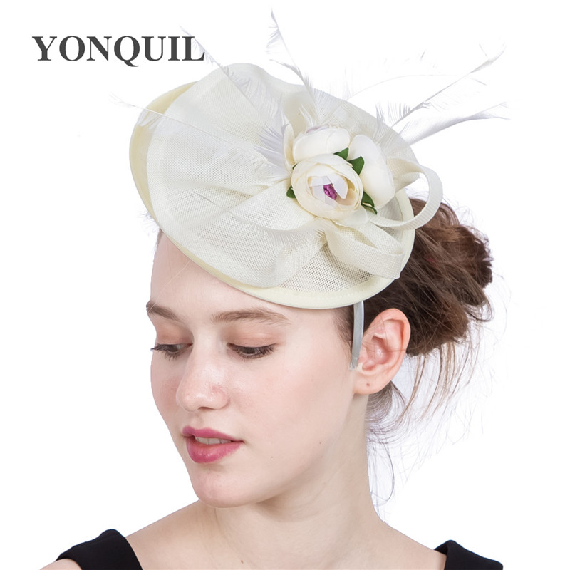 

15 Colors Banquet church Ivory hats for women fascinator base silk flower hats feather adoration headband wedding hair accessories SYF187