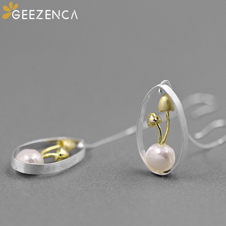 

Original Design 925 Sterling Silver Mushroom Natural Pearl Earrings Fine Jewelry For Women Long Dangle Ear Line 2020 New Gift