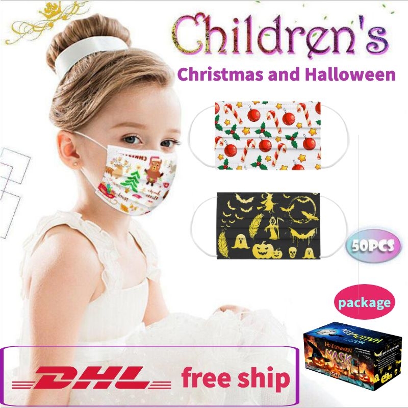 

Christmas Halloween Children kids face masks 50pcs disposable masks Earloop face masks dust-proof masque DHL free shop in 48 hours 7-10 days