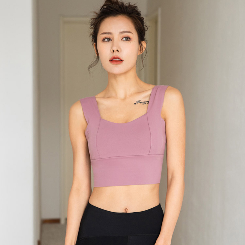 

Gym Quakeproof Sports Bra Women Running Fitness Gather Crop Top Wide Shoulder Strap Workout Quick-Dry Tank Top Sexy Yoga Bra, Yellow