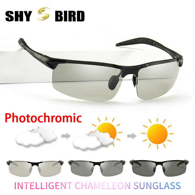 

Photochromic Sunglasses Aluminum Magnesium Frame HD Lens Men Classic Anti Glare Sports Polarized Sunglasses