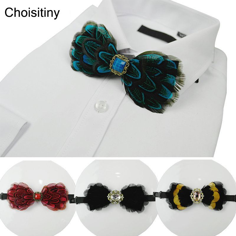 

Brand Classic Women and Men's Handmade Natural Feather BowTie Wedding Gift Party Europe Homme Vintage Papillon Gift Box Unisex