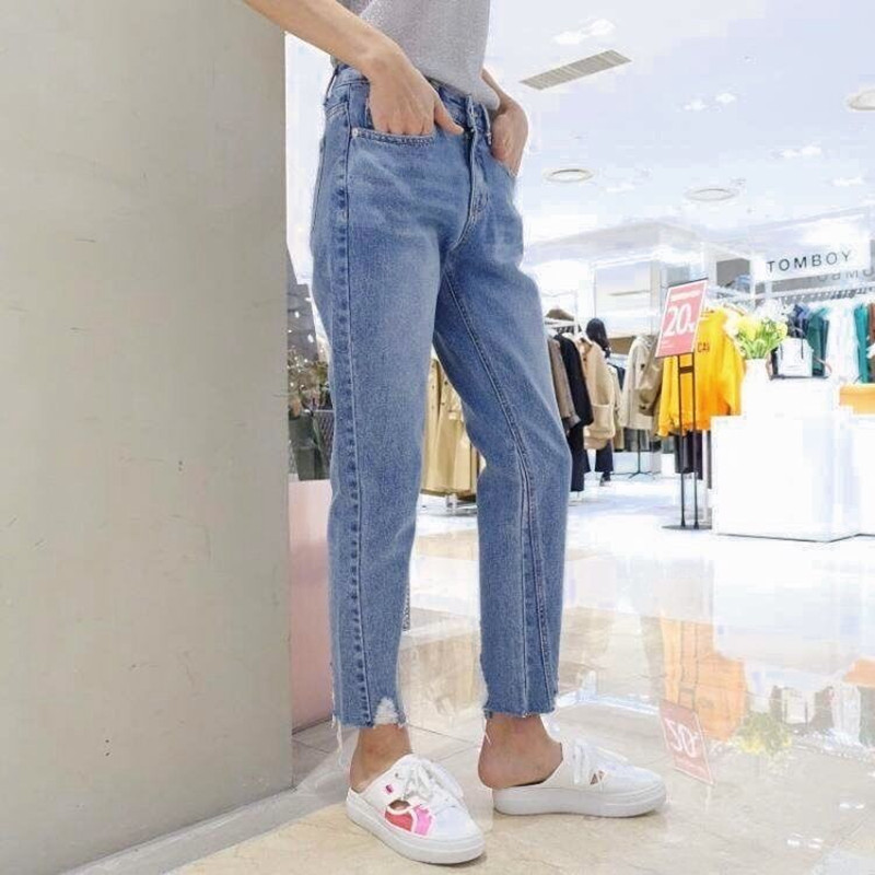 

Women's Tassel Jeans High Waist Straight 2020 Early Autumn Female Denim Ankle-length Pants, As pic