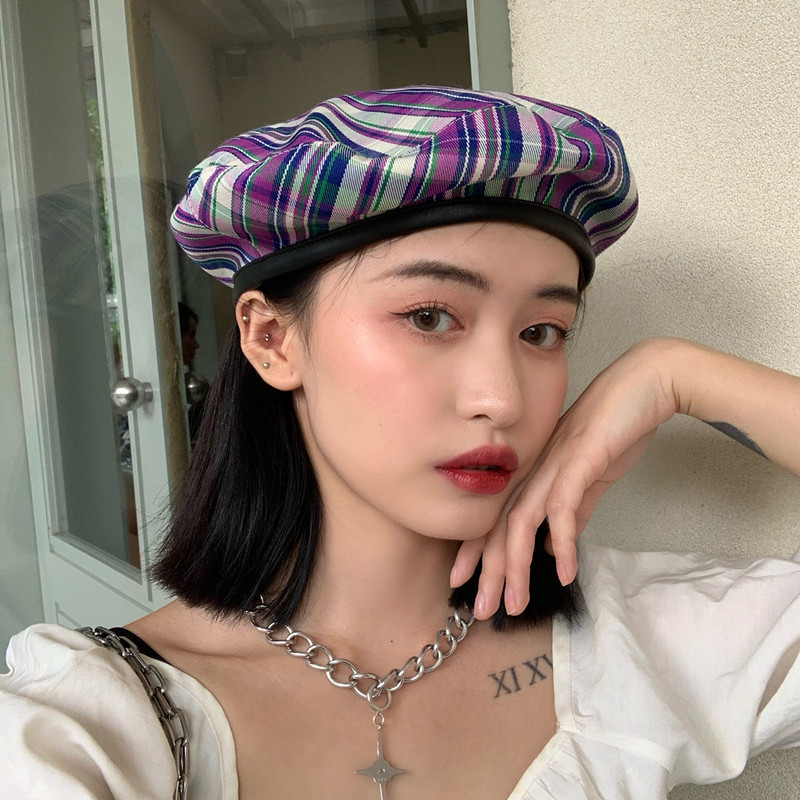 

Ins New Striped Beret Women Autumn Outdoor Windproof Flat Top Hat Personalized Street Fashion Pumpkin Hat French Artist Cool, Red