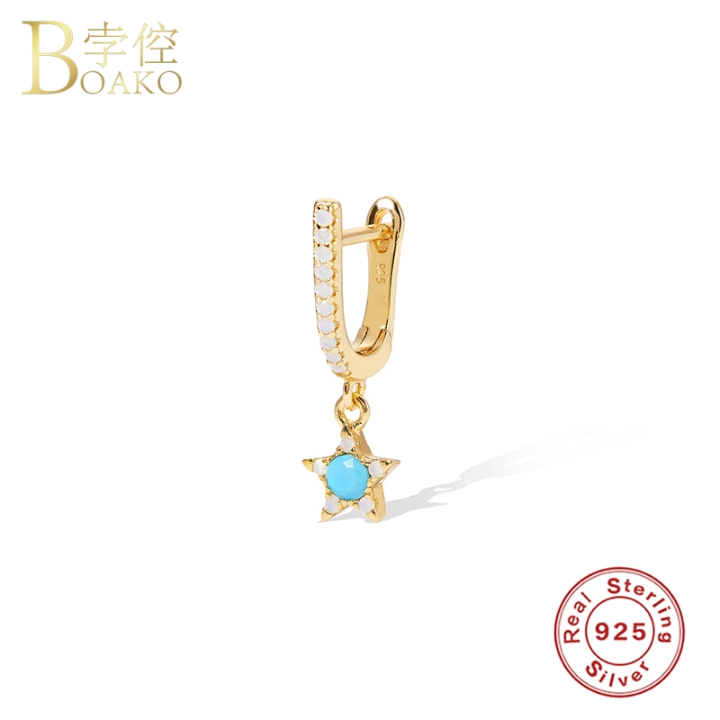 

Boako 925 Sterling Silver Jewelry Bohemia Korean INS Cute Star Turquoise Hoops Earring For Woman Girls Couple Pendientes