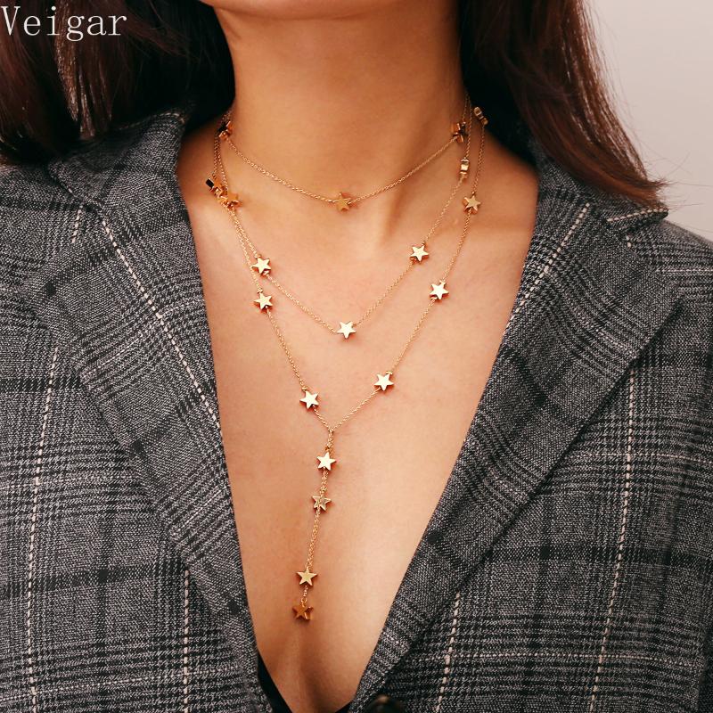 

Trendy Stars Tassel Necklace Female Gold Silver Color 2020 Fashion Jewelry Simple Style Women Necklace Kettingen Voor Vrouwen