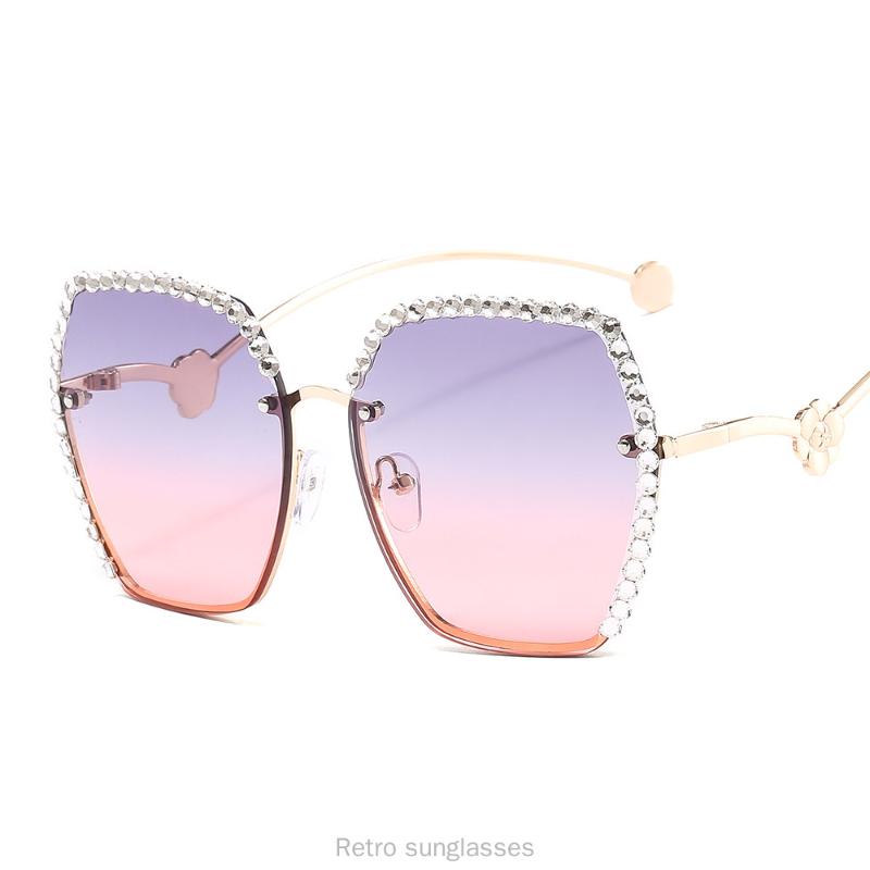 

Fashion Rimless Sunglasses For Women Designer Female Gradient Shades Women's Diamond Sun Glasses Crystal FML