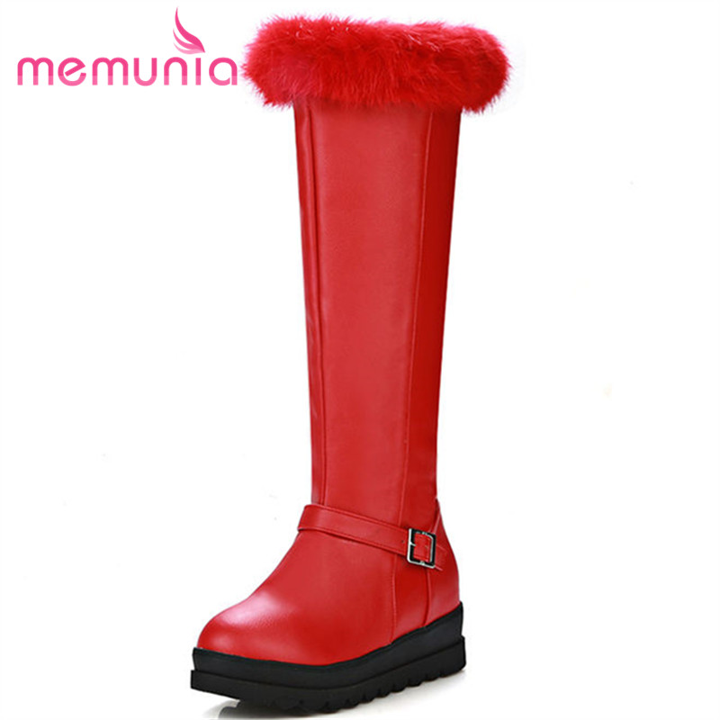 

MEMUNIA new arrive 2020 fashion high heel knee high boots autumn winter women boots metal decoration platform size 33-43, Black