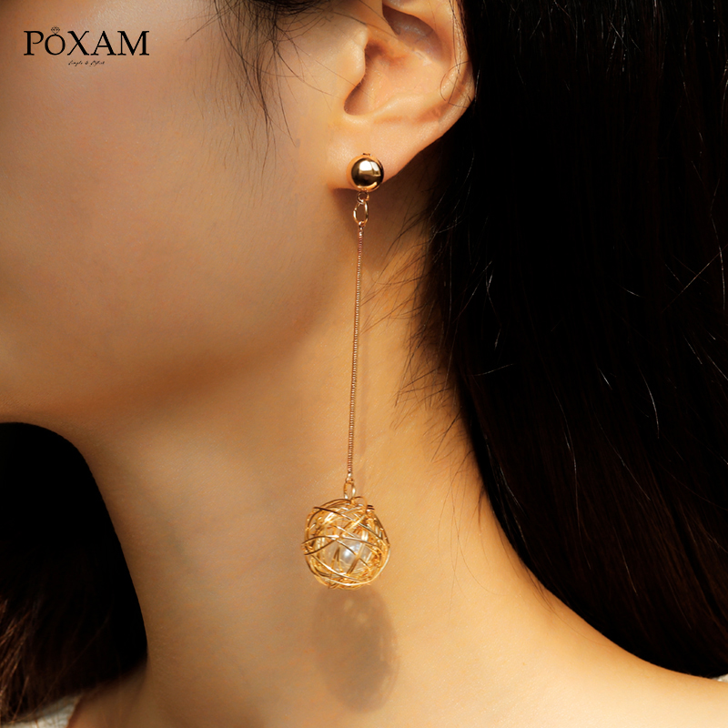 

Gold Vine Ball Earrings Pearl Dangle Drop Earrings For Women Big Geometric Round 2020 Kolczyk Female Fashion Jewelry
