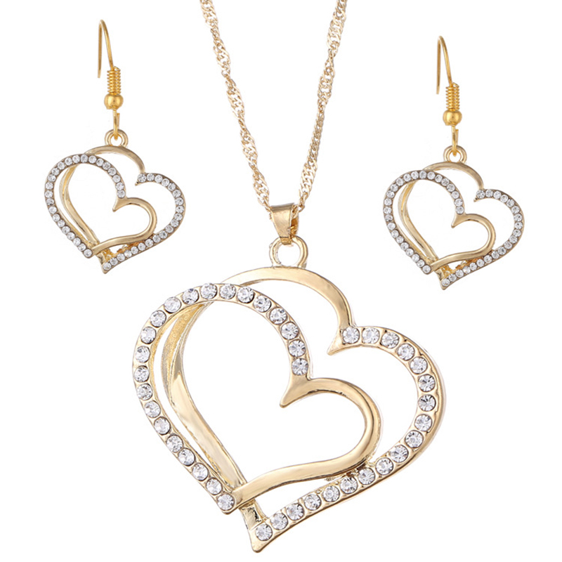 

Womens Fashion Gift Love Heart Necklace set Women Three Piece A Set New Style Cute Necklace Chain Chorker