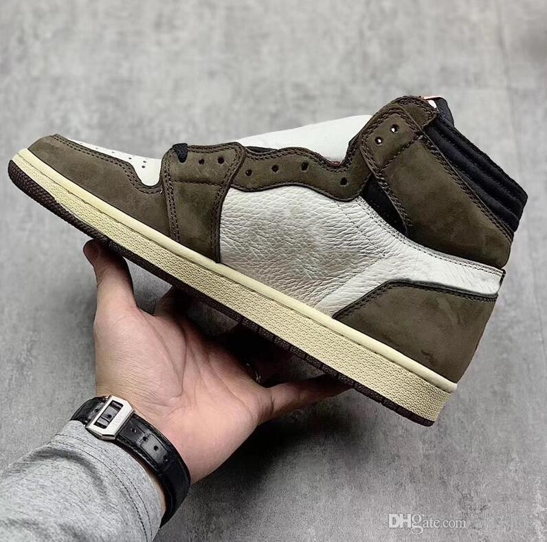 

Original High 1 Travis Scott 1S TS SP 3M Shoes Dark Mocha Men Basketball Sport Trainers Brown Nubuck Upper Rubber Sole Sneakers US5.5-US13, Color 01