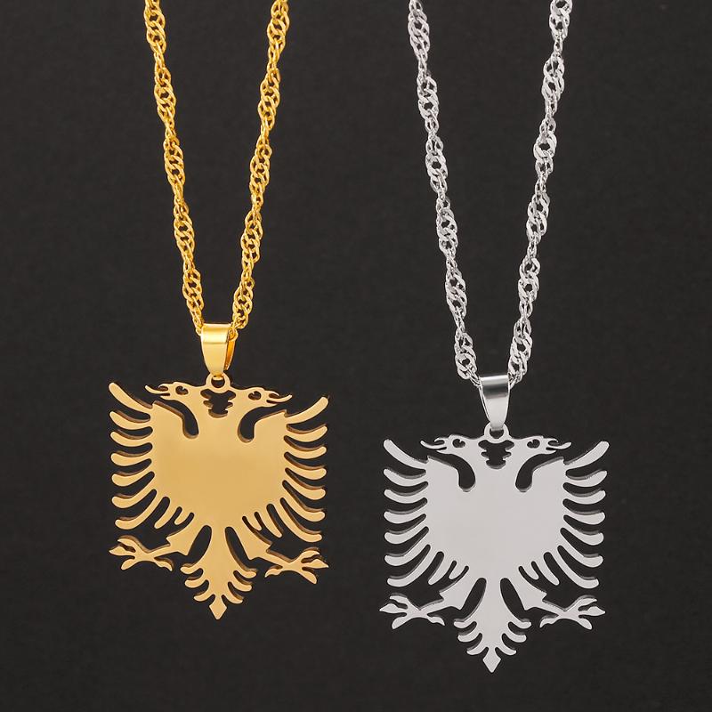 

Albania Eagle Pendant Necklace Polishing Stainless Steel Coat of Arms Double Headed Jewelry Ethnic Gifts for Women Men Wholesale