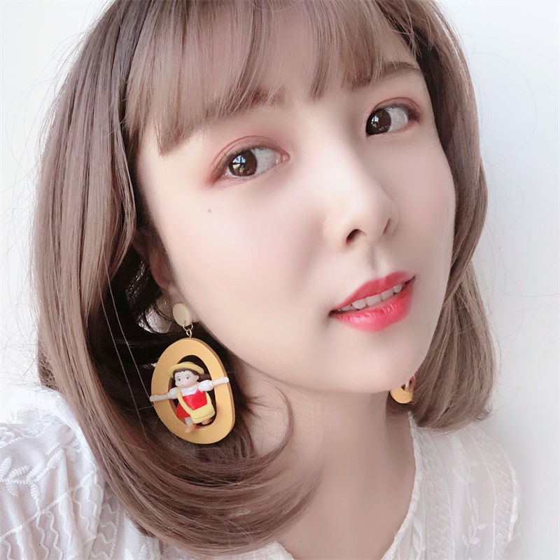 

korean fashion long Cartoon girl cute women earring2020 asymmetric red and yellow drop new collection of earrings fine jewelry
