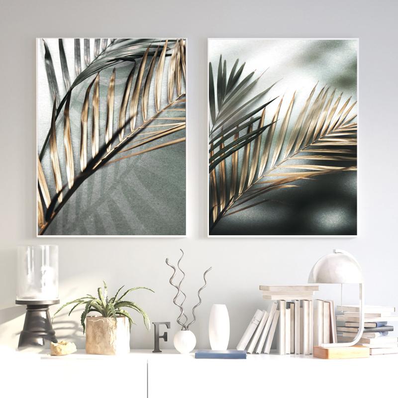 

Abstract Palm Leaf Canvas Art for Living Room Aisle Golden Ink Paintings Decoration Posters Prints Unique Nordic Wall Art Home