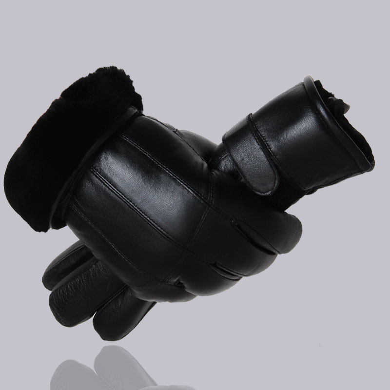 

MPPM Hot Sale Men sheepskin gloves genuine leather glove for men winter Outdoor warm fur thickening thermal patchwork gloves