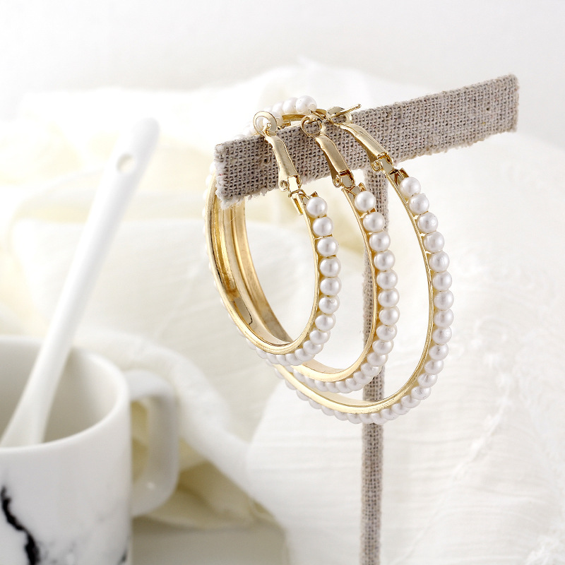 

Hoop & Huggie Women Girls Elegant White Pearl 4 5 6cm Round Circle Earring Oversize Ear Rings Earrings Fashion Jewelry