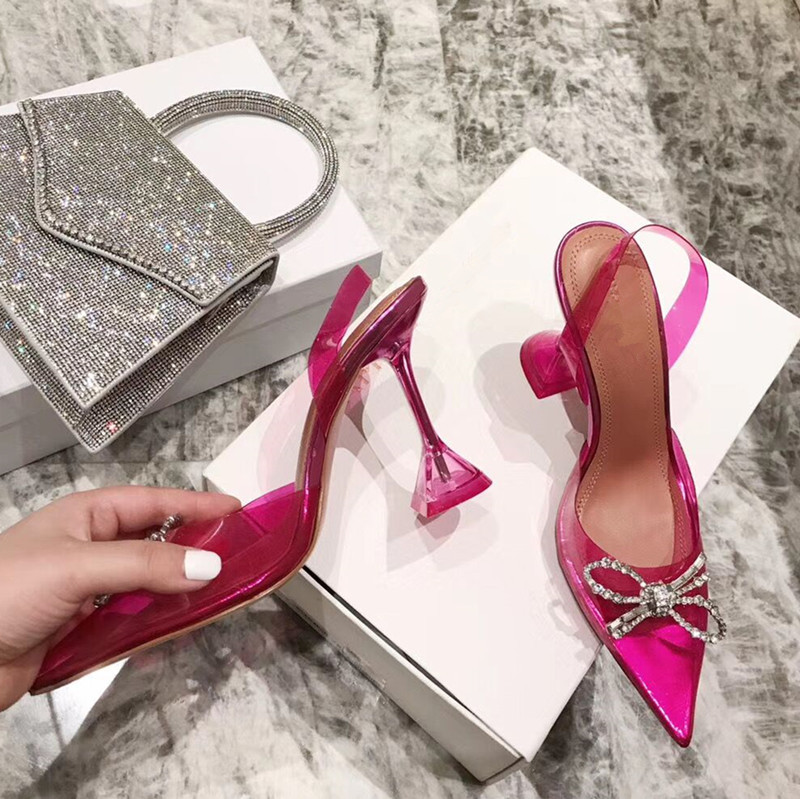 

Rose Silver PVC Transparent Pointed Toe Strange Perspex Heel Women Pumps Sandals Crystal Sun Decoration Wedding Shoes 2cm/7cm, Rose 2cm