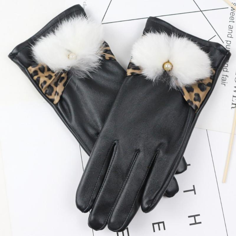 

Fashion Winter Gloves Women Waterproof Hairy Winter Leather Gloves Anti-Slip Cuff Soft Lining Luvas de mulher L58