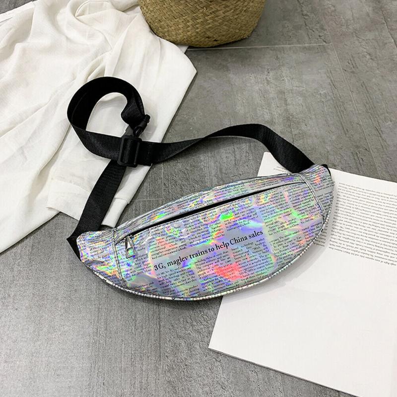 

2020 Women Holiday Travel Waist Fanny Pack Money Belt Wallet Glitter Bum Bag Pouch Charm Fashion Letter Zipper Portable Packs, Black