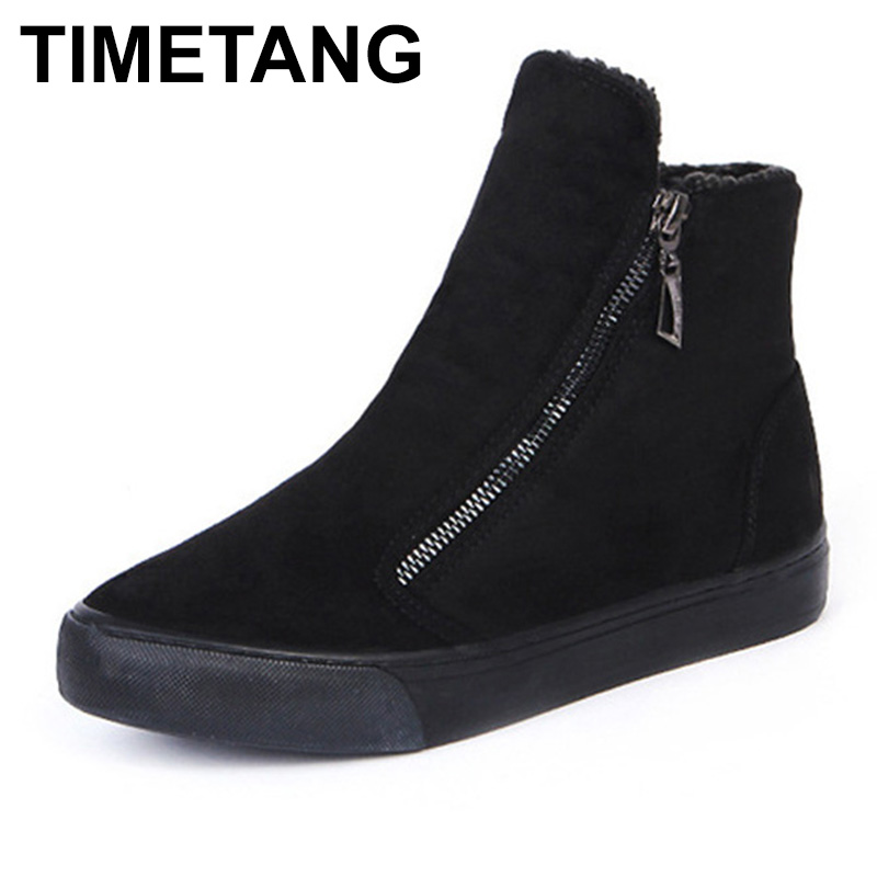

TIMETANG2020 winter snow boots for women winter shoes with warm plush zipper for cold fashion boots women brand Sweet, Black