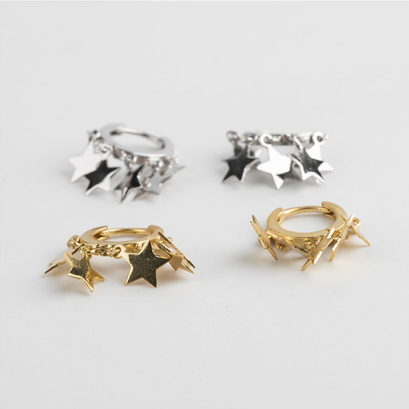 

New Japanese and Korean style s925 sterling Silver female ring personality star simple temperament popular earrings ear buckle