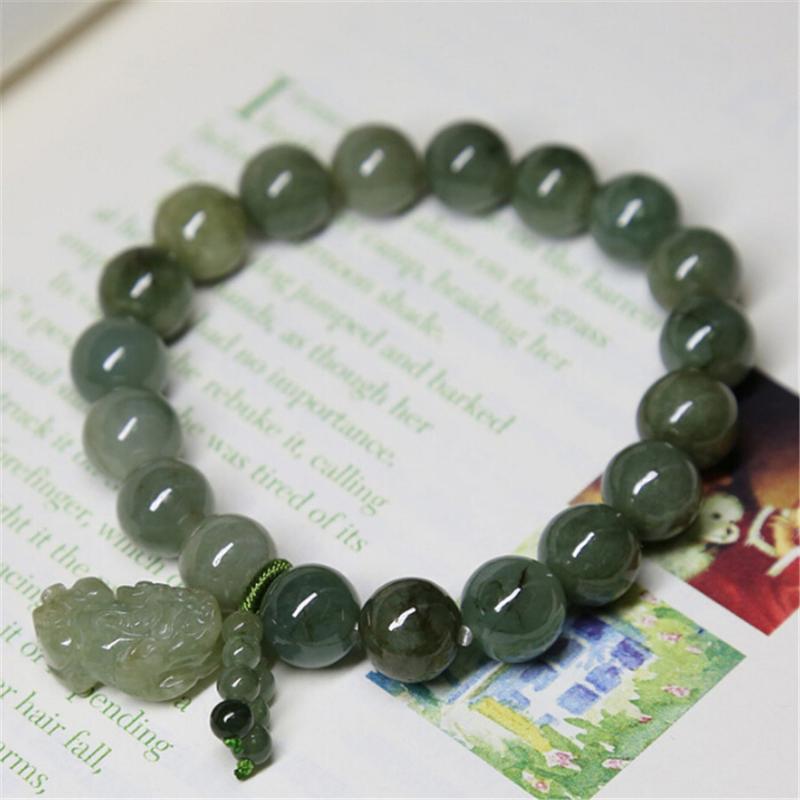 

Trendy Natural 10mm Jadeite Bracelet Oil-green Pixiu Men and Women Charm Bracelets DIY Beads Accessories Birthday Gift Wholesale