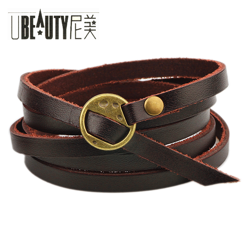 

UBEAUT Vintage Cowboy Style Leather Bracelets For Women Men Unisex Jewelry Wrap Multilayer Punk Genuine Leather Bracelet Bangles, Red;blue