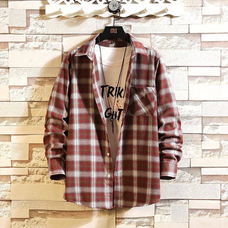 

HIP HOP Streetwear Casual Plaid Shirt For Men's Long Sleeve 2020 Spring Autumn Korea OverSize Clothes kg-188, Ds497 d