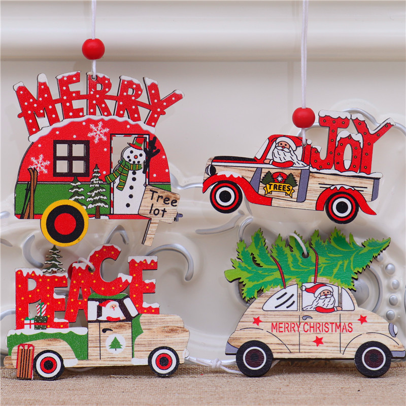 

1PC Christmas Ornament Wooden Hanging Pendants Car Xmas Tree Santa Christmas Decorations For Home Party New Year Navidad 2020