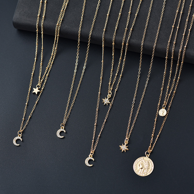 

Bohemian Multi Layered Necklace for Women 2020 Vintage Portrait Coin Star Moon Pendant Necklace Geometric Collier Collares