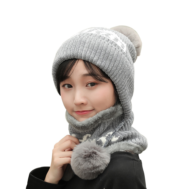 

Women Hat Winter Korean Warm Autumn Lady Sweet Cute Pom Pom Knitted Wool Cap Beanie Hat for Ladies, Black