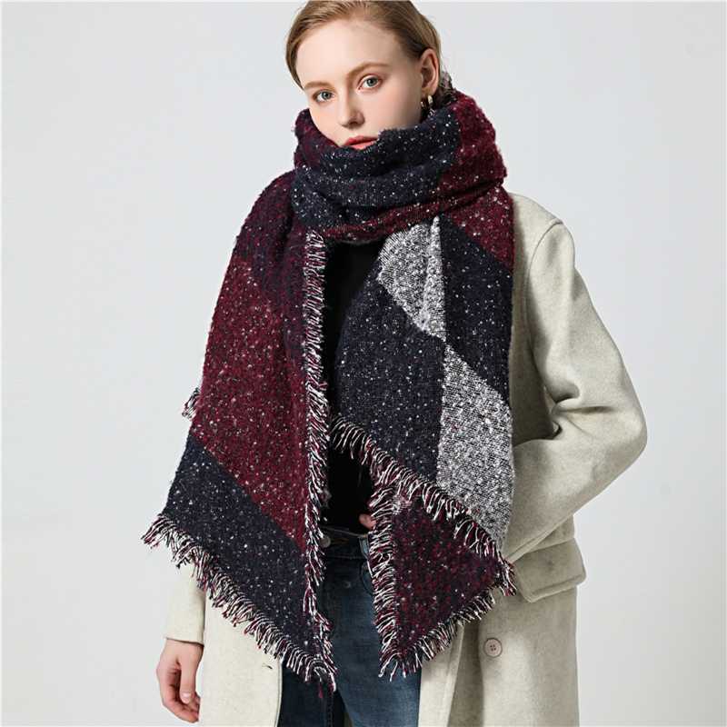 

Scarves 2021 Design Thick Cashmere Scarf Women Winter Knit Rhombus Shawls And Wraps Lady Warm Neck Tassel Bufanda