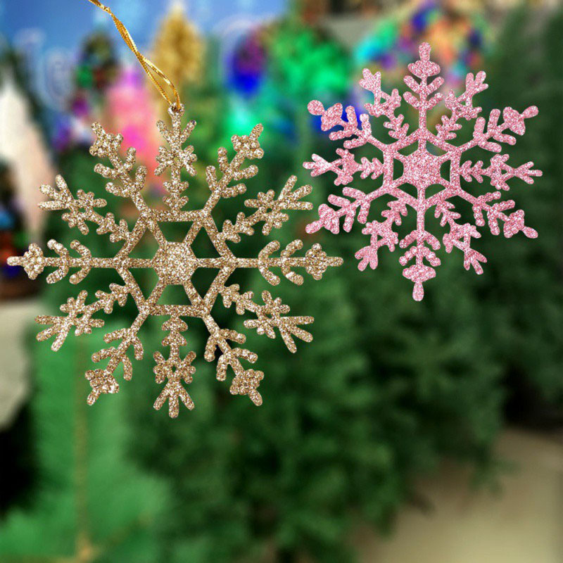 

12cm 30pcs Plastic Gold Silver Glitter Snowflake Xmas Ornaments Pendant Christmas Tree Decorative Hanging Snowflake