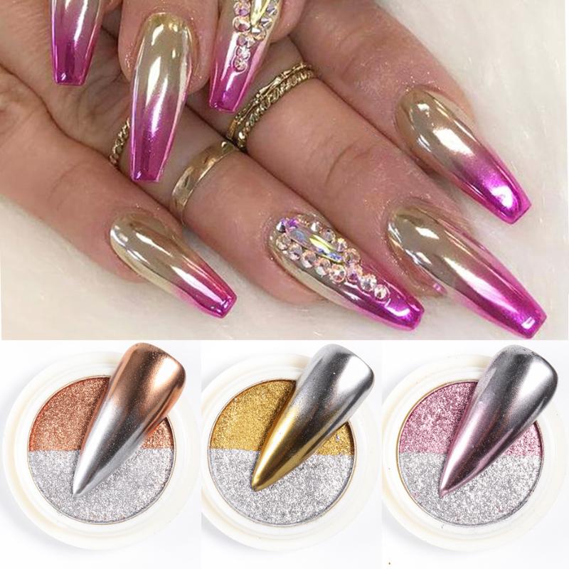 

Two-Colors Chrome Mirror Nail Powder Glitter Metallic Golden Holographic Nail Art Pigment Rubbing Dip Dust Decorations TRSE01-08