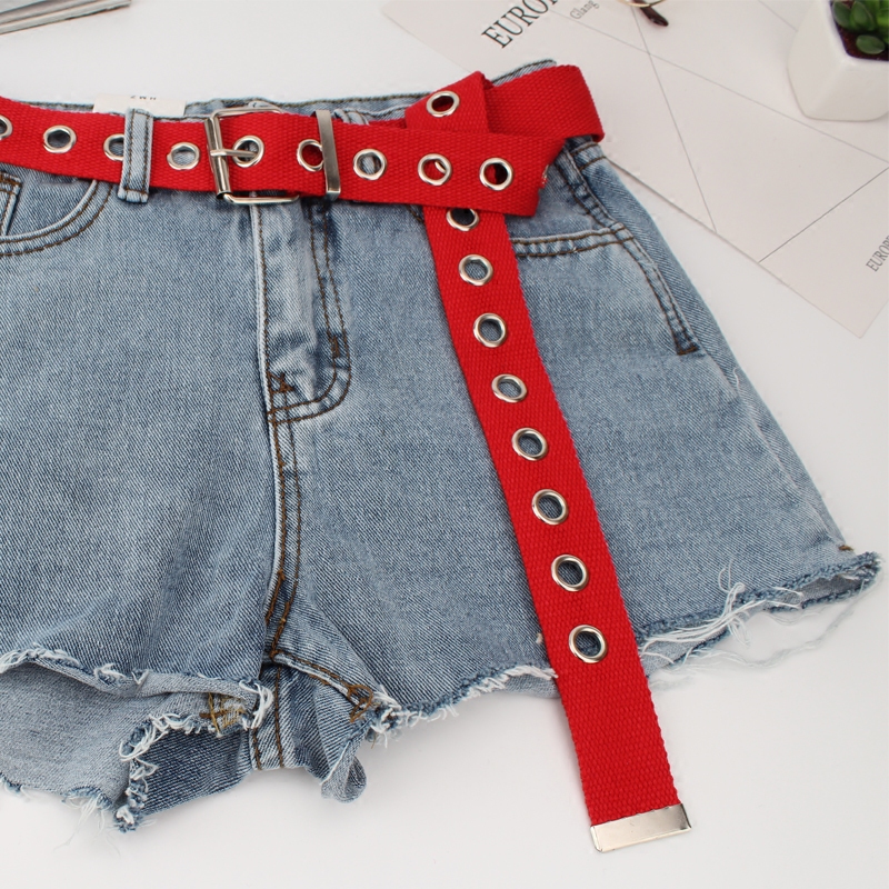 

New Fashion Women Canvas Belts Hollow Out Air Hole Korean Style Decoration Belt Designer Unisex Casual Solid Color Corset Belts, White