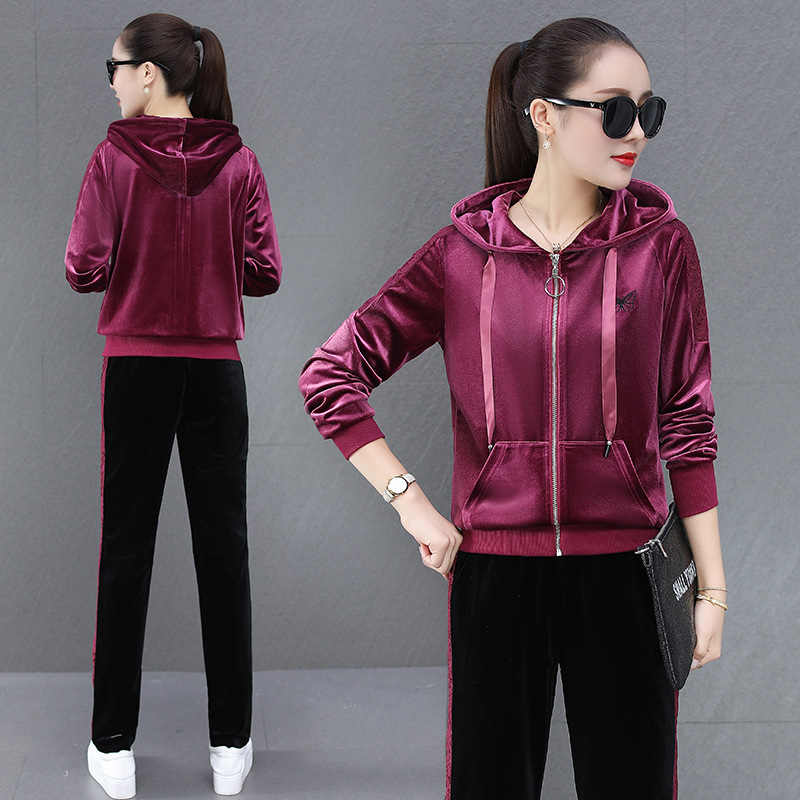 

Autumn Women Tracksuit Sportswear Velvet Loose Hoodie Jacket Sweatshirt+pant Running Jogger Outfit Workout Casual Set Sport Suit, Blue