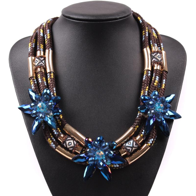 

Fashion New Design Model Elegant Rope Chain Crystal Flower Chunky Statement Necklace for Women Choker Collar Jewelry