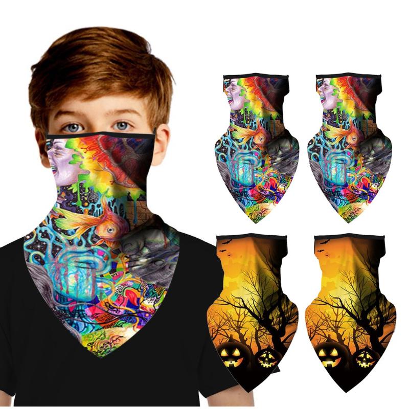 

#R25 2pcs Halloween Kids Face Scarf Youth Neck Gaiter Sun Uv Protection Face Coverage Breathable Tube Hiking Scarves Bandana