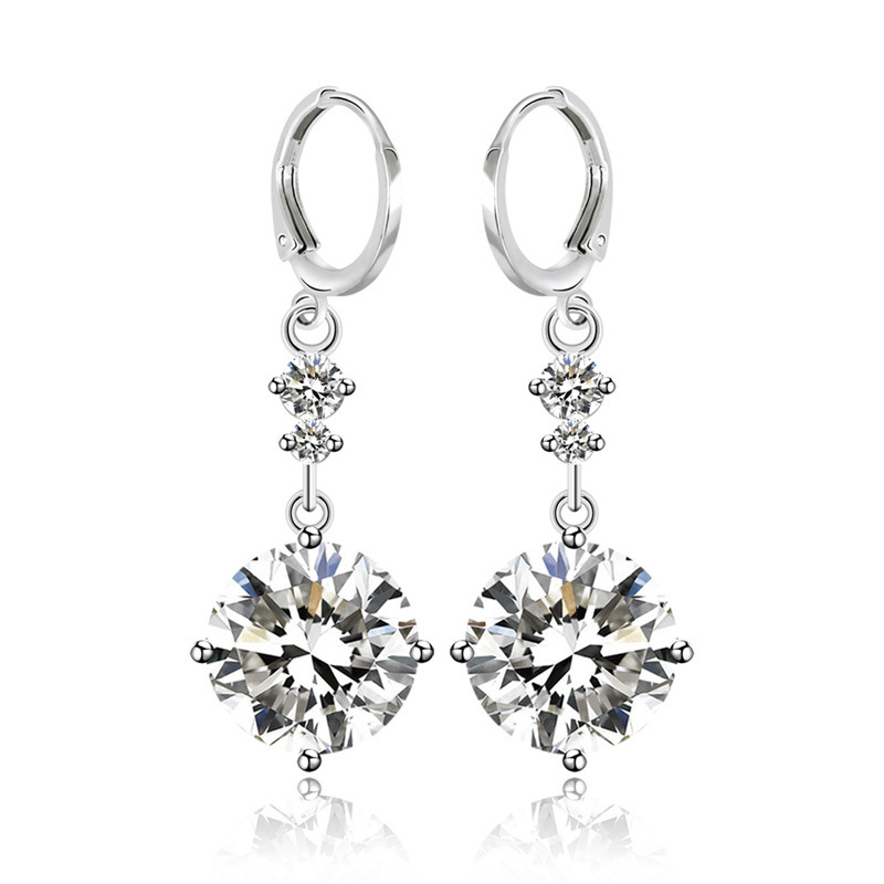 

Trendy High Quality Silver Color Zirconia hoop Dangle small Earrings Crystal Round Long Stud Earrings For Women Jewelry 2020