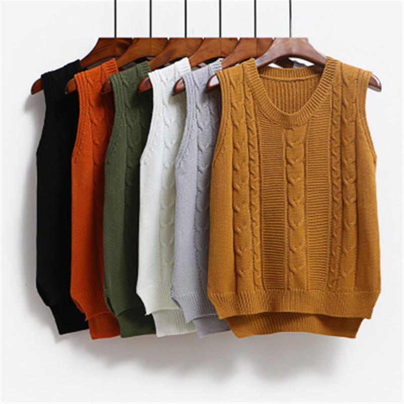 

Women's Vests Fashion 2022 Autumn Sleeveless Knitted Vest Women V-Neck Pullover Sweater Solid Casual Female PZ2932, Black;white