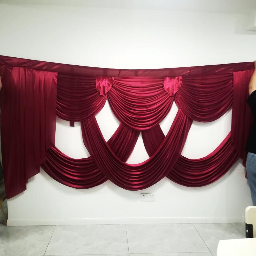 

10ft wid burgundy color wedding Curtain swags backdrop Party wedding decoration Stage Background Swags, Satin Wall Drapes, Golden