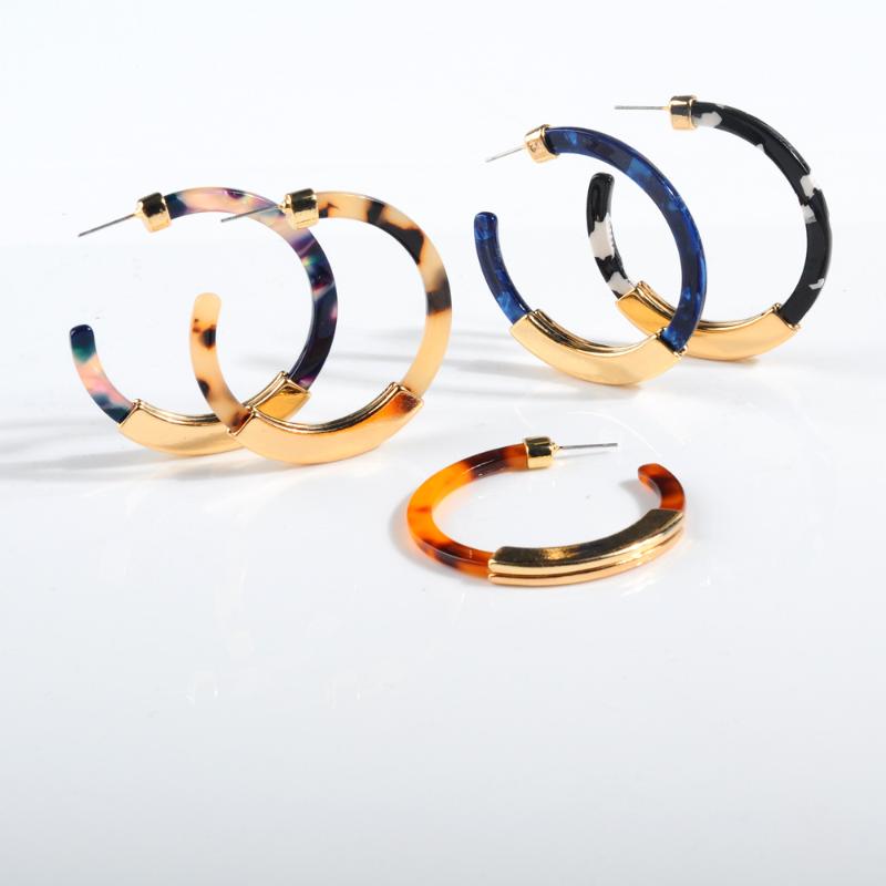 

Fashion Double-sided Alloy Acrylic Earrings for Women Acetic Acid C-shaped Big Hoop Earrings Bohemian Ear Jewelry Accessories
