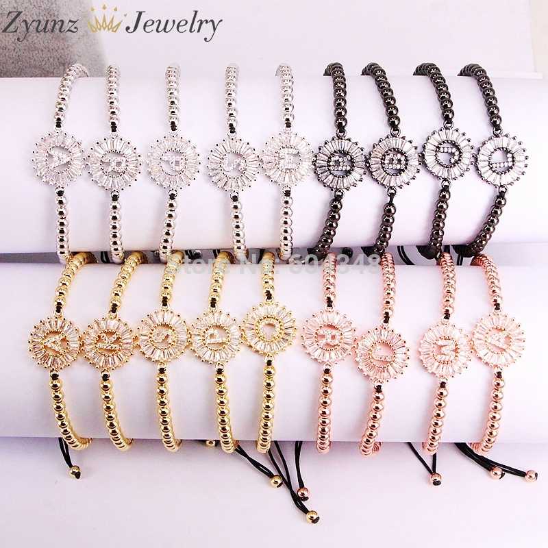 

10PCS ZYZ184-8340 A-Z 4 Colors Mixed Initials Letter Macrame Bracelet Trapezoidal CZ 26 Alphabet Letter Braided Bracelet Jewelry