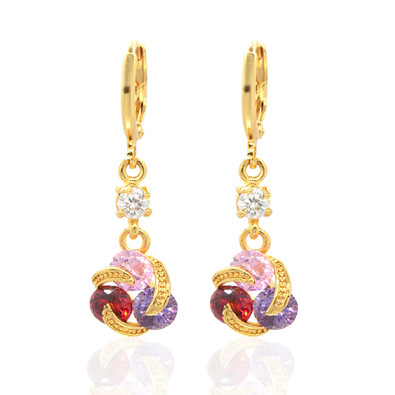 

Multi-color CZ Drop Earrings Zircon Gold Color Dangle Earrings Jewelry for Women Girls
