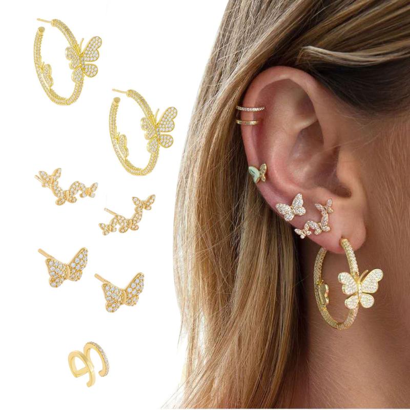 

2020 Summer New Collection Full Rhinestone Gold Butterfly Hoop Earrings For Women Small Butterfly Charm Hoop Earrings Jewelry