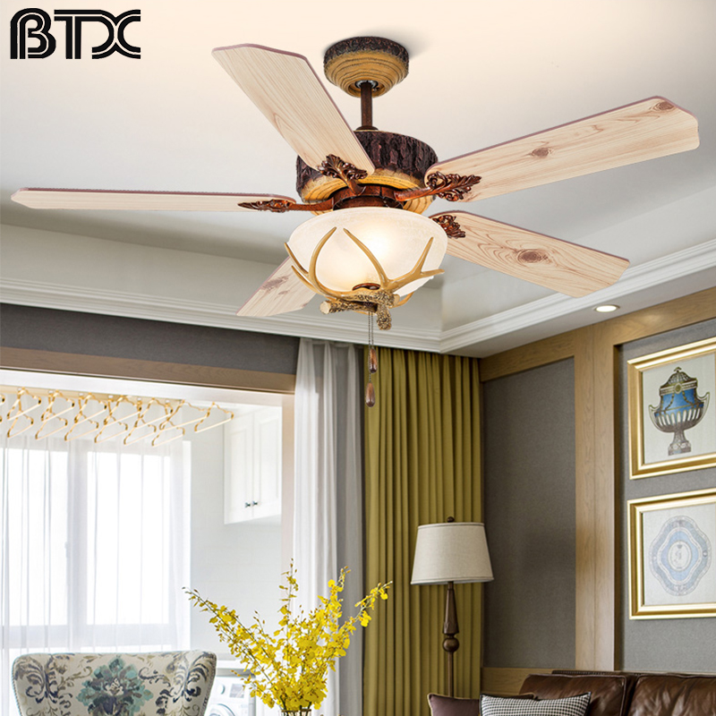 

BTX Antique pine ac dc ceiling fan lamp pull remote control/cable 52 inch ceiling light blower 220V led