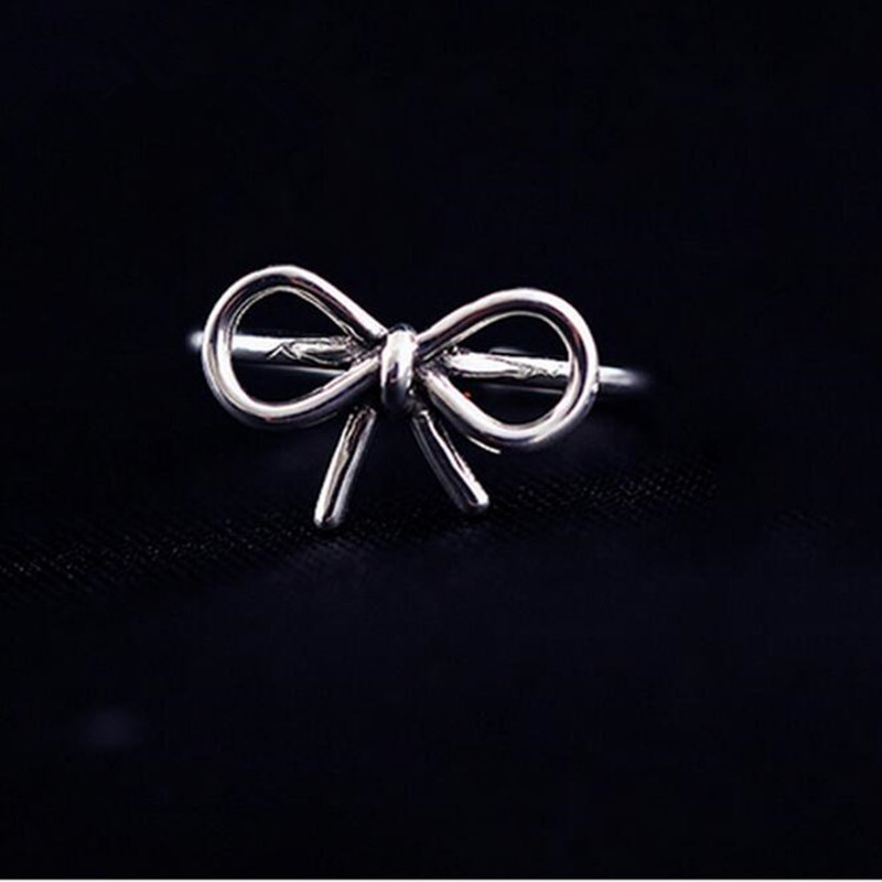 

Simple 925 Sterling Silver Jewelry Bow Female Wholesale Hot Popular Beautiful Opening Ring SR188