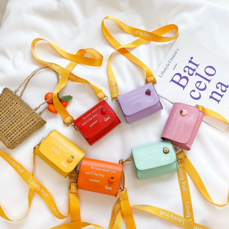 

Fashion Children Small Square Shoulder Bag Cute PU Leather Baby Girls Mini Crossbody Bags Kids Coin Purse Letter Wallet Handbags, Orange